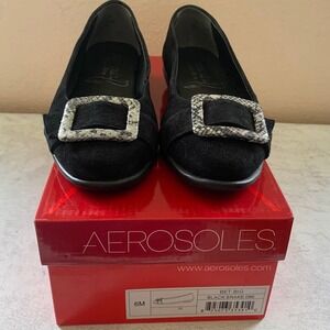 Aerosoles Bet Big Black Snake‎ Buckle Suede Ballet Flats Women's Size 6M NEW